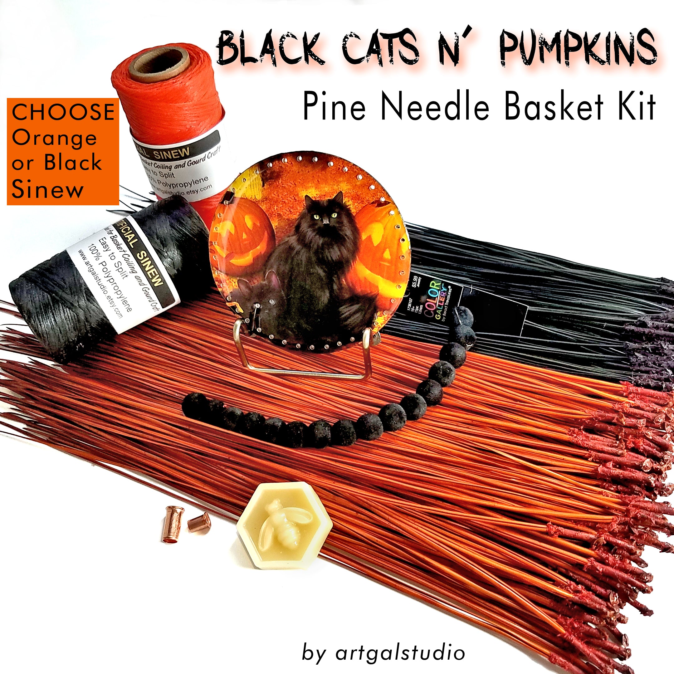 Halloween Pine Needle Basket Kit - Black Cats n' Pumpkins