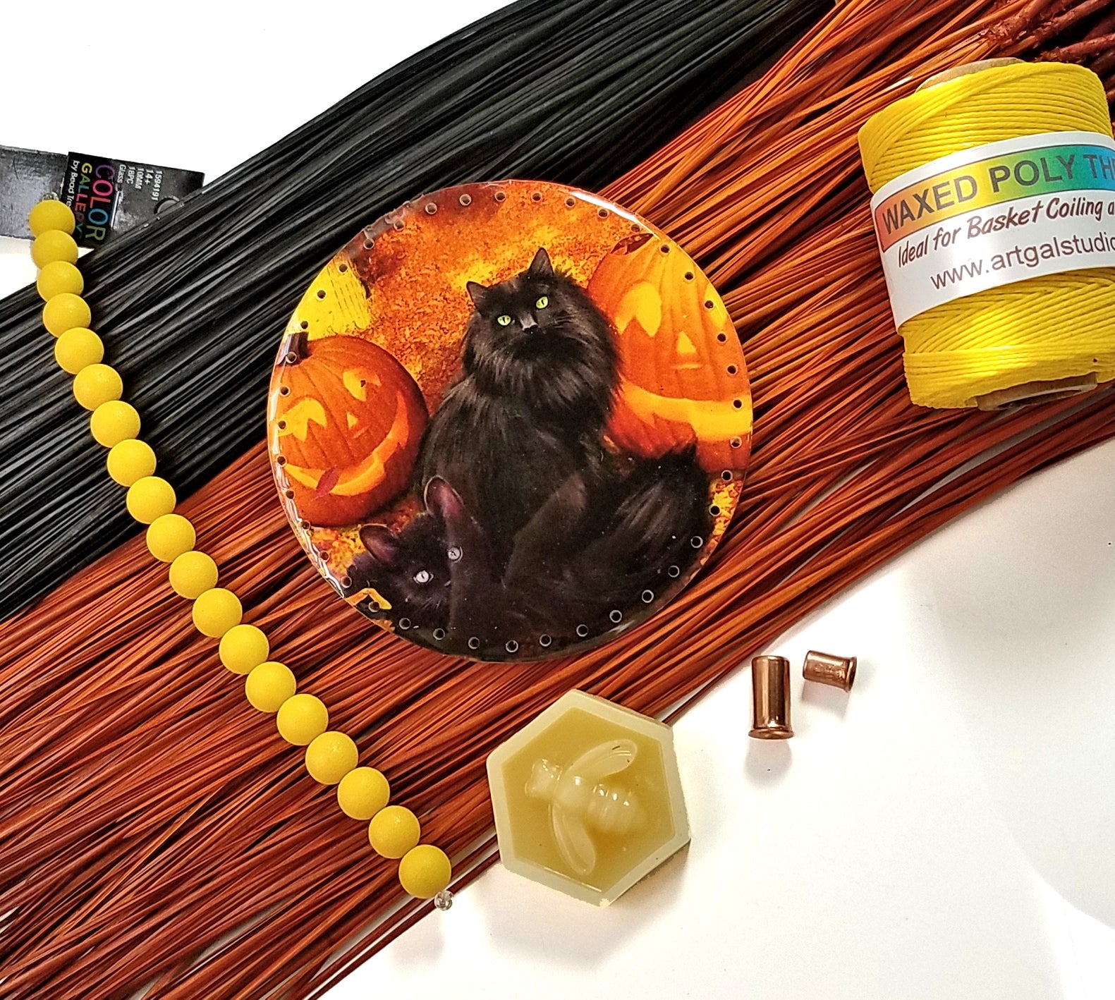 Halloween Pine Needle Basket Kit - Black Cats n' Pumpkins