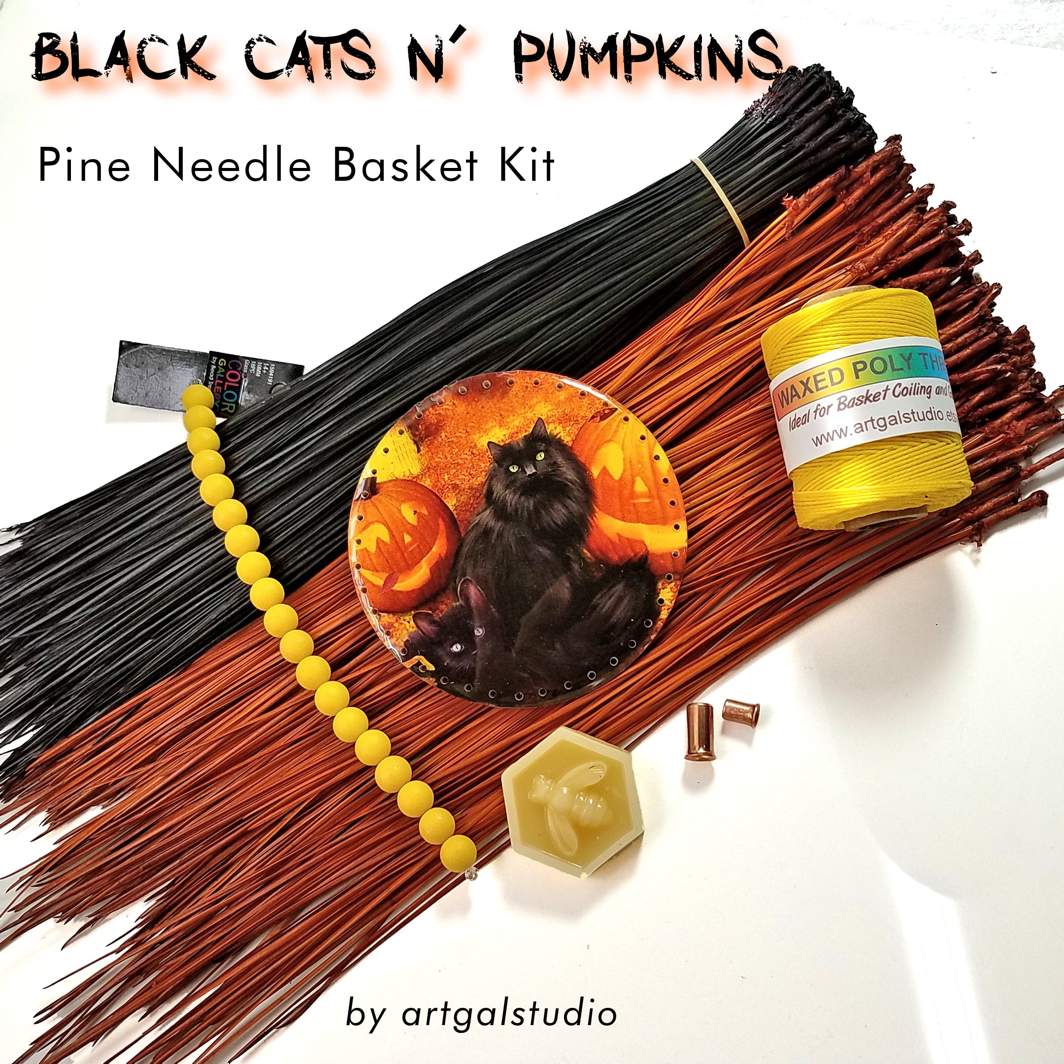 Halloween Pine Needle Basket Kit - Black Cats n' Pumpkins