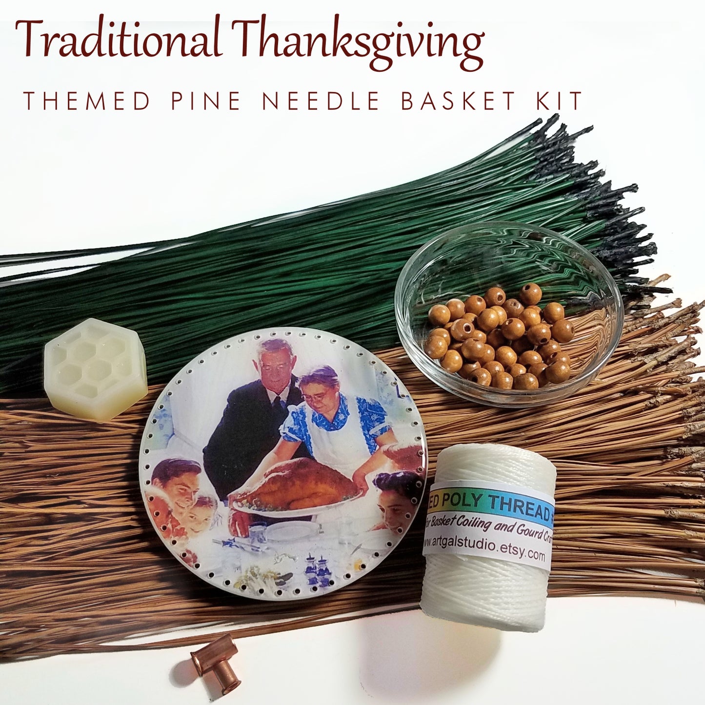 Pine Needle Basket Kit DIY Thanksgiving Traditional Themed